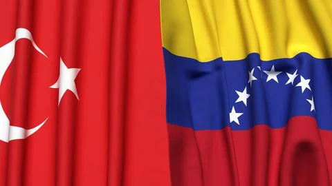 Flags of TURKEY and Venezuela with realistic cloth texture Stock Photos