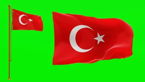 Flags of Turkey with Green Screen Chroma Key High Quality 4K UHD 60FPS Video stock 144209322