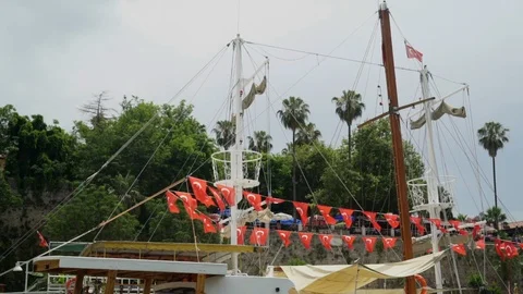 Flags of Turkey on a pleasure boat Stock-Footage 113292225