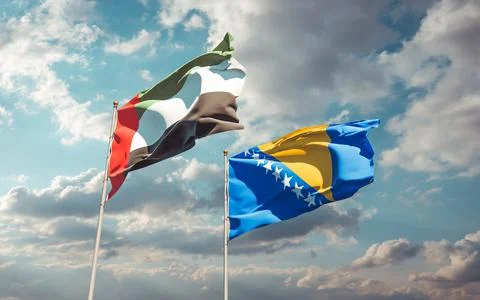 Flags of UAE Arab Emirates and Bosnia and Herzegovina. Stock Photos