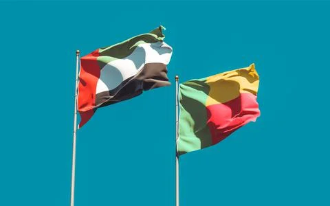 Flags of UAE Arab Emirates and Benin. Stock Photos