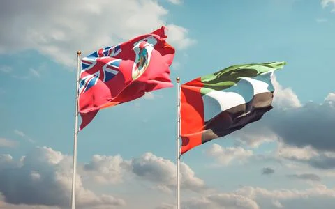 Flags of UAE Arab Emirates and Bermuda. Stock Photos