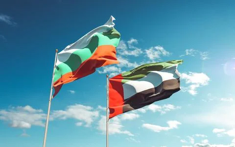Flags of UAE Arab Emirates and Bulgaria. Stock Photos