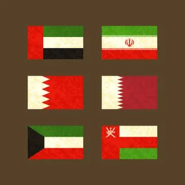 Flags of UAE, Iran, Bahrain, Qatar, Kuwait and Oman Stock Illustration