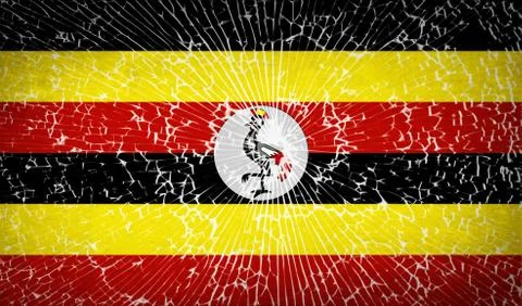 Flags Uganda with broken glass texture.  Raster copy Stock Illustration