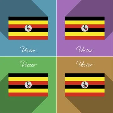 Flags Uganda. Set of colors flat design and long shadows. Vector Stockillustratie