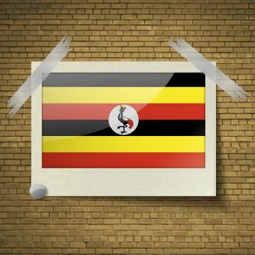 Flags Ugandaat frame on a brick background. Vector Stock Illustration