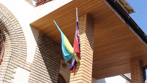 Flags of Ukraine and Slovakia Stock Footage 76036765