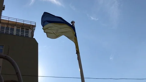 Flags of Ukraine fluttering in the wind Video stock 111180632