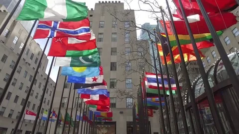Flags United Nations International Trade Agreements Government Diplomacy Global Stock Footage