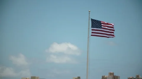 Flags of the United States fluttering in the wind Stock Footage 117736261