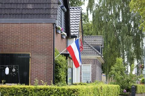 Flags upside down in Wezep and Oldebroek with protest farmers signs Stock Photos