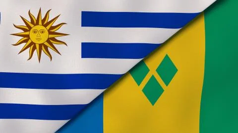 The flags of Uruguay and Saint Vincent and Grenadines. News, reportage, busin Stock Illustration