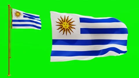Flags of Uruguay with Green Screen Chroma Key High Quality 4K UHD 60FPS Stock Footage 143675389