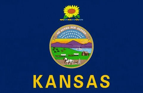 Flags of U.S. states Fabric Flag Kansas, Flag of American state Kansas Stock Illustration