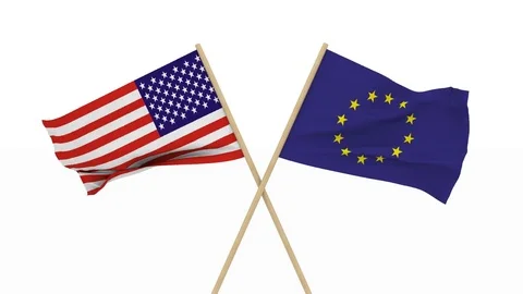 Flags USA and EU. Isolated 3D render Stock Footage 77719927