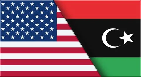 Flags of USA and Libya. United States and Libyan National flags on Fabric Stock Illustration
