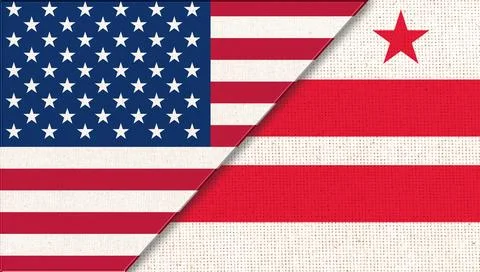 Flags of USA and Washington, D.C. Political concept. Columbia district flag Stock Illustration