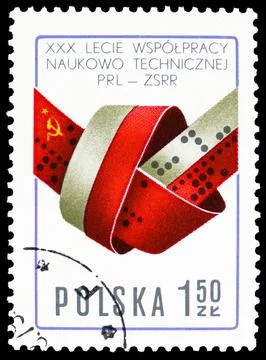Flags of USSR and Poland as Computer Tape, circa 1977 Stock Photos