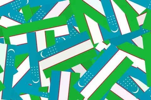 Flags of Uzbekistan overlapping in vibrant pattern Stock Illustration
