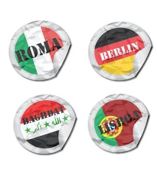Flags of various countries as stickers Stock Illustration