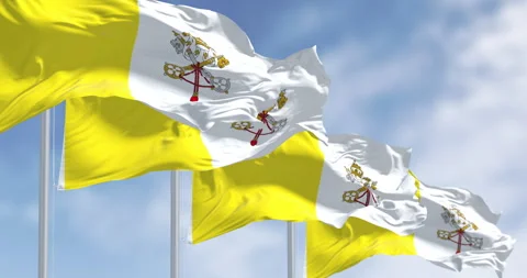 Flags of Vatican City waving in the wind on a clear day Stock Footage 309866711
