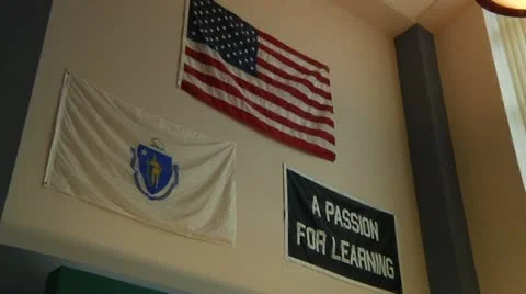 Flags on Wall of School Library Stock Footage 11520633