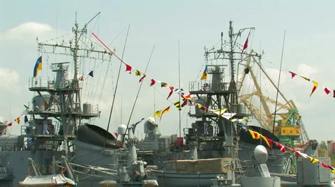 Flags on warships. Stock Footage 5500820