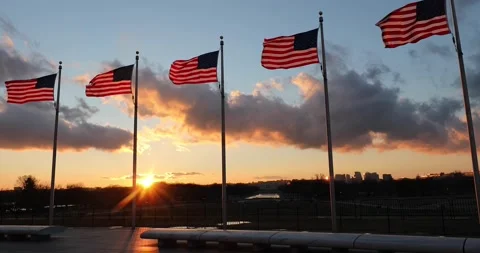 Flags at the Washington Monument Stock Footage 148106642
