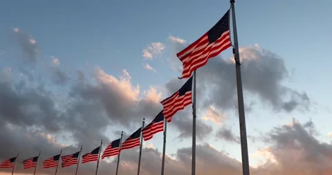 Flags at the Washington Monument Stock Footage 148110065
