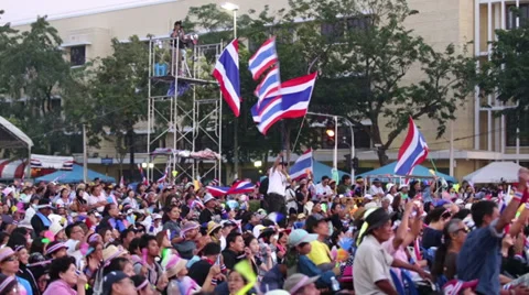 Flags Wave At Anti-Government Protest Rally In Thailand 스톡 동영상 33341979