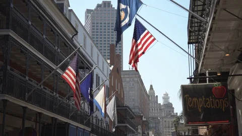 Flags waving on buildings tops Stock Footage 100736402