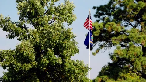Flags waving over the geographic center park Stock-Footage 345530917