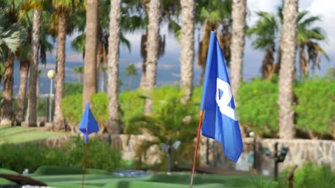 Flags waving on a tropical golf field in 4k slow motion 60fps Stock Footage 104293149