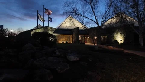Flags Waving at West Virginia Rest Stop During Night Hours Stock-Footage 332132571