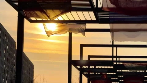 Flags waving in the wind against sky, symbolic freedom concept Stock Footage 341436815