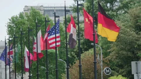Flags waving wind Budapest Stock Footage 340876993