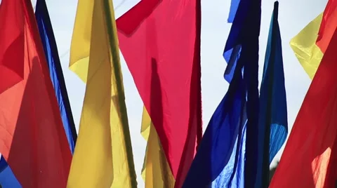 Flags waving in the wind. Sunny. Stock Footage 52964856