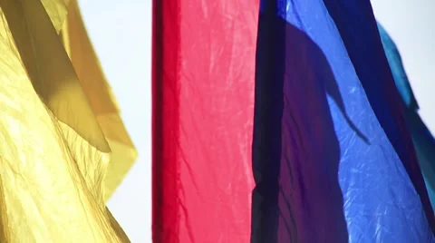 Flags waving in the wind. Sunny. Stock Footage 52964874