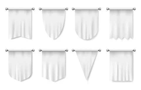 Flags, white textile banners, blank vector mockup Stock Illustration