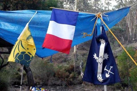 Flags in wilderness camping Stock Photos