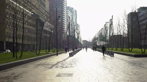 Flags in the wind city path Stock Footage 149769682