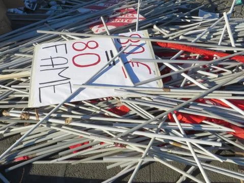 Flags of workers after strike Stock Photos