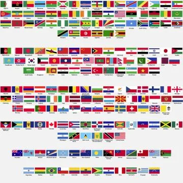 Flags of the world, all sovereign states recognized by UN, collection, listed al Stock Illustration