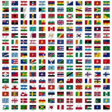Flags of the world and  map on white background. Vector illustration. Stock Illustration