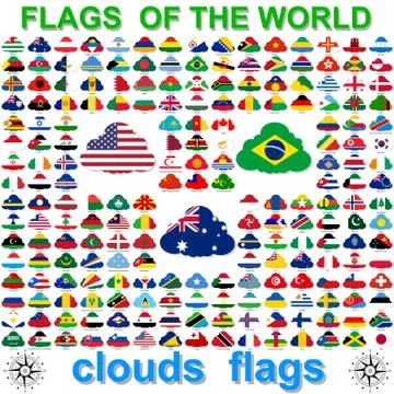 Flags of the world and  map on white background. Vector illustration. Stock Illustration