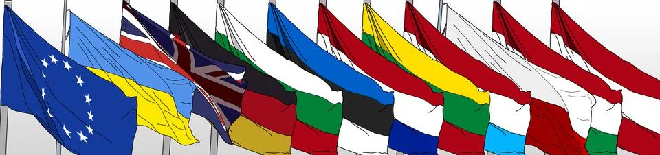 Flags of the World on cloud background with space for your text. Stock Illustration