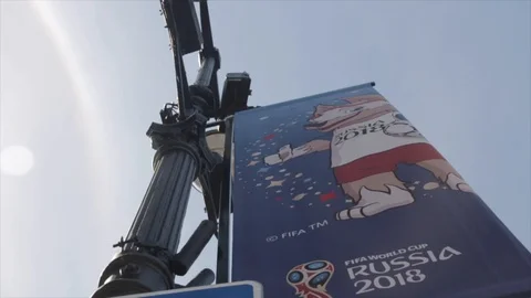 Flags of the World Cup in Russia in 2018 against of the Mariinsky Palace in St. Stock Footage 91963261