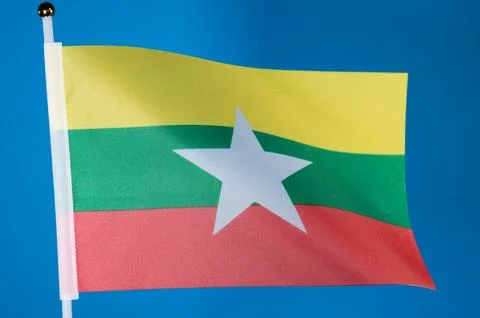 Flags of the world, flag of Myanmar on blue screen Stock Photos
