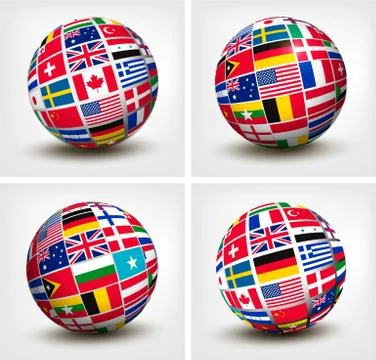 Flags of the world in globe. vector illustration. Stock Illustration